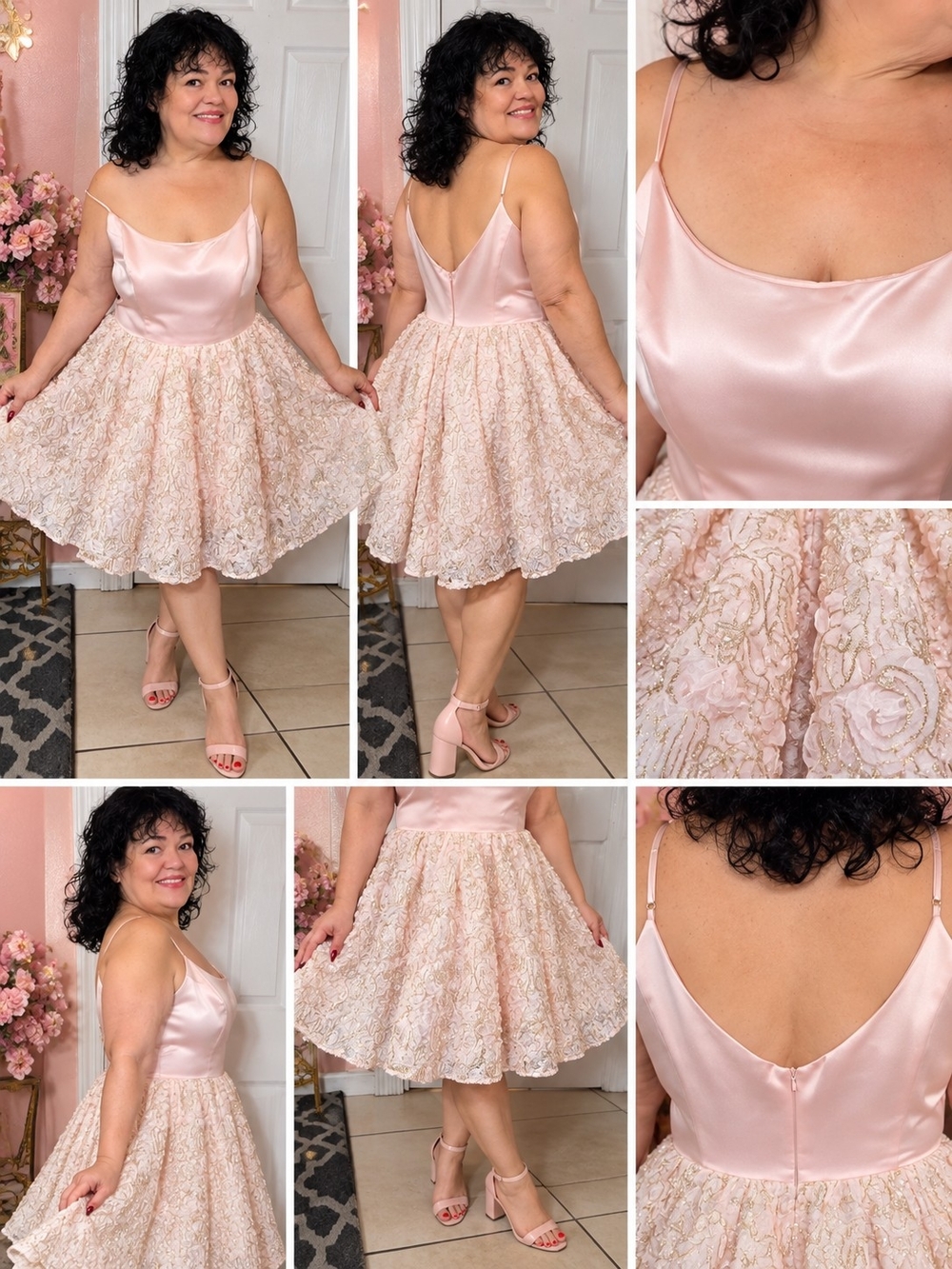 David's Bridal Pink Gold Embroidered Party Dress Size 22 NWT FLAW NEEDS REPAIR
